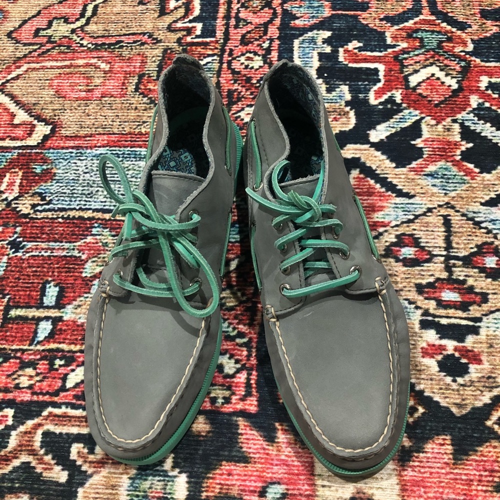 Sperry Top Sider Chukka boots, gray and teal